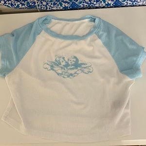 Blue and white crop top